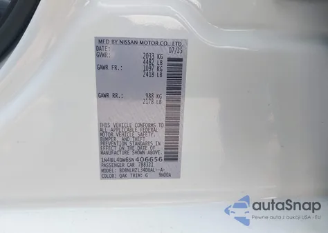 2025 Nissan Altima Sv Awd z USA, uszkodzony, nr VIN 1N4BL4DW6SN406656